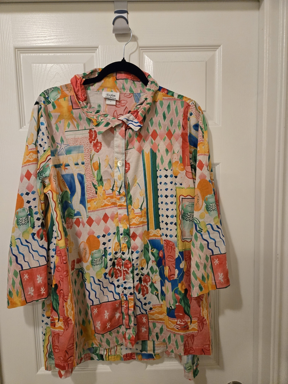 Abstract Multi-Color Button-Up Blouse - Zadri